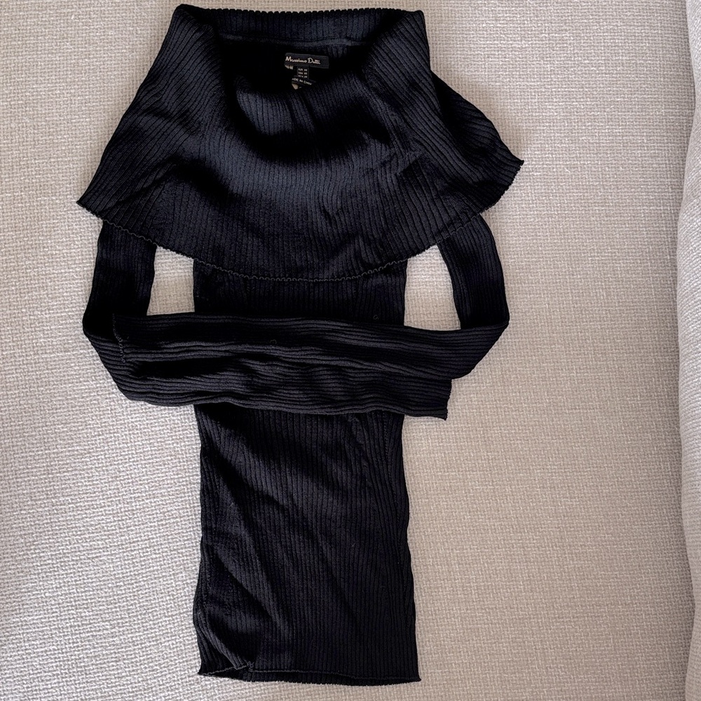 Massimo Dutti Charcoal Ribbed Knit Top